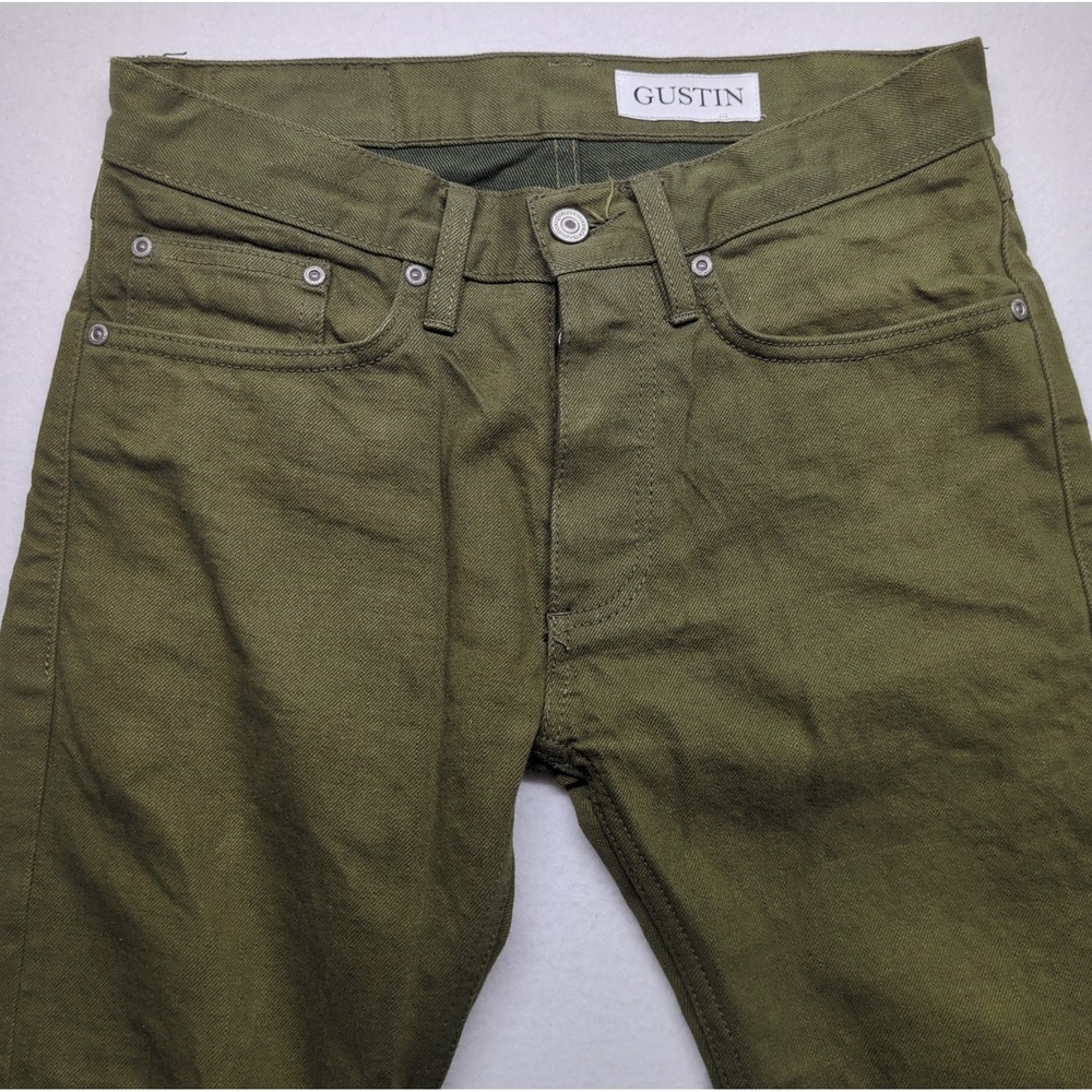 Gustin Jeans Mens 30x30 Military Green Slim Skinny Tapered Selvedge Denim - Picture 4 of 11